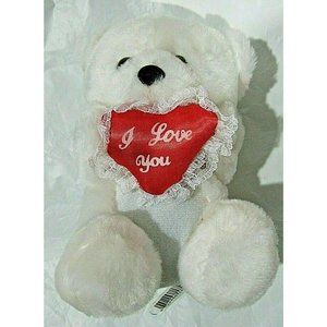 White Valentine’s Day Bear Holding Red Heart